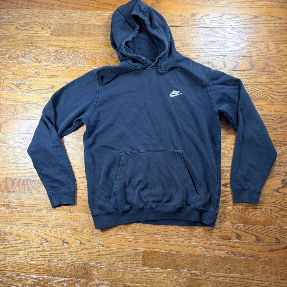 Nike Mens Club Fleece Pullover Hoodie Black White Logo Mens Medium BV2654-010